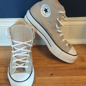 Converse High Top Sneakers in Tan and White